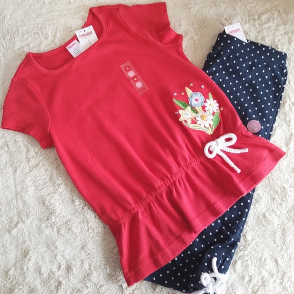 Gymboree Nautical Navy polka dot capri & Bouquet tunic. 'Wish You Were Here'